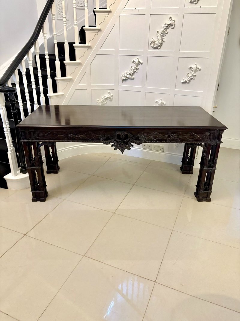 Large Antique Victorian Outstanding Quality Carved Mahogany Console Table in the Chinese Chippendale Manner